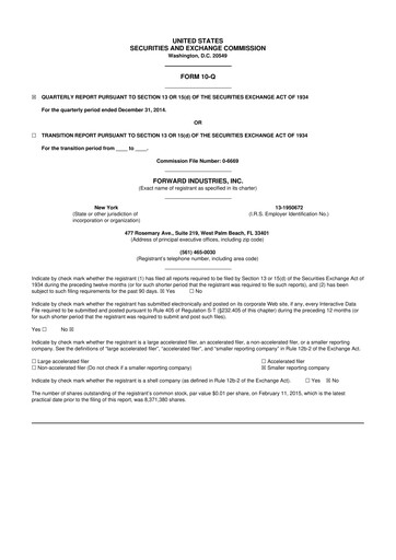 Miniature Forward Industries 10-Q Rapport trimestriel 2015 