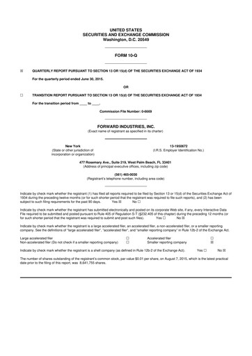 Miniature Forward Industries 10-Q Rapport trimestriel 2015 