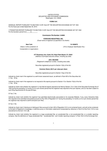 Miniature Forward Industries 10-K Rapport annuel 2015