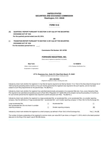 Miniature Forward Industries 10-Q Rapport trimestriel 2016 