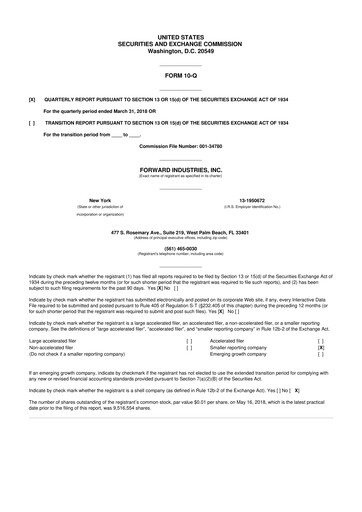 Miniature Forward Industries 10-Q Rapport trimestriel 2018 
