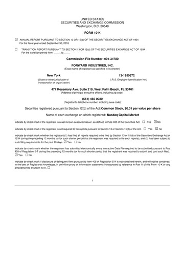 Miniature Forward Industries 10-K Rapport annuel 2018