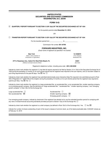 Miniature Forward Industries 10-Q Rapport trimestriel 2019 