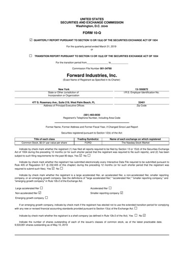 Miniature Forward Industries 10-Q Rapport trimestriel 2019 