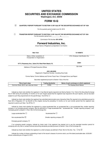 Miniature Forward Industries 10-Q Rapport trimestriel 2019 