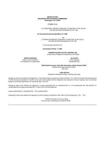 Miniature Tanger Inc.
 10-Q Rapport trimestriel  