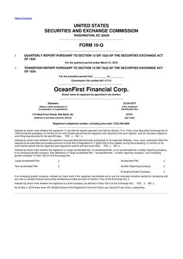 Thumbnail OceanFirst Financial 10-Q Quarterly Report FY2018 