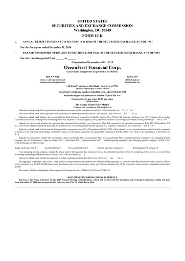Thumbnail OceanFirst Financial 10-K Annual Report 2018