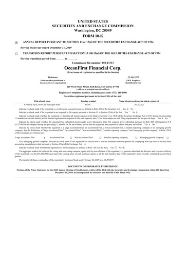 Thumbnail OceanFirst Financial 10-K Annual Report 2019