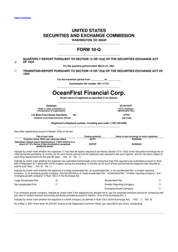 Thumbnail OceanFirst Financial 10-Q Quarterly Report FY2021 
