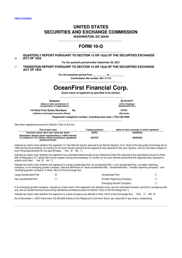 Thumbnail OceanFirst Financial 10-Q Quarterly Report FY2021 