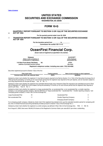 Vorschaubild OceanFirst Financial 10-Q Quartalsbericht 2026 