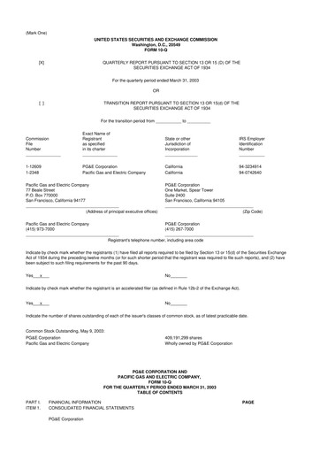 Thumbnail PG&E Corporation 10-Q Quarterly Report FY 