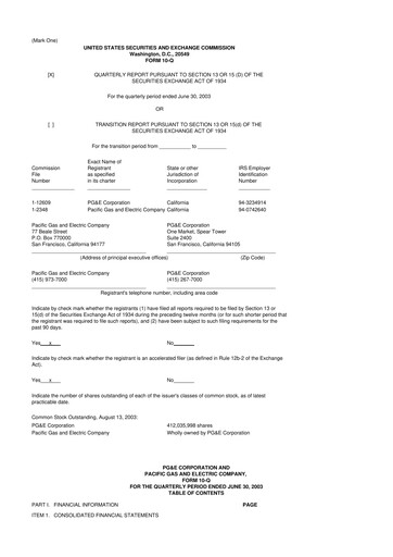 Thumbnail PG&E Corporation 10-Q Quarterly Report FY 