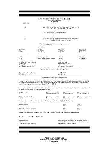 Thumbnail PG&E Corporation 10-Q Quarterly Report FY 