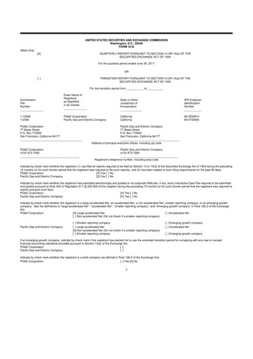Thumbnail PG&E Corporation 10-Q Quarterly Report FY 