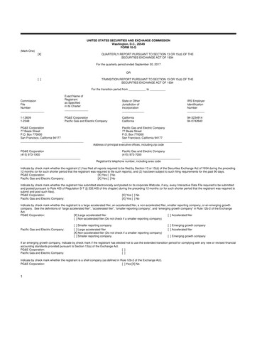 Thumbnail PG&E Corporation 10-Q Quarterly Report FY 