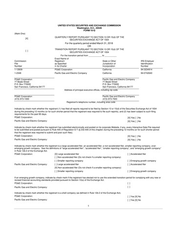 Thumbnail PG&E Corporation 10-Q Quarterly Report FY 