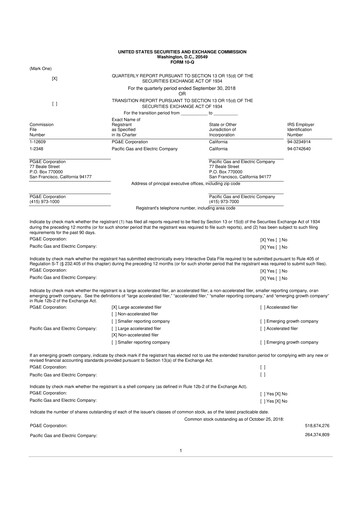 Thumbnail PG&E Corporation 10-Q Quarterly Report FY 
