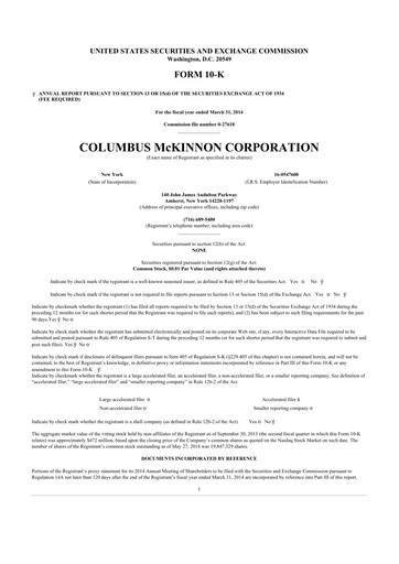 Thumbnail Columbus McKinnon 10-K Annual Report 2014
