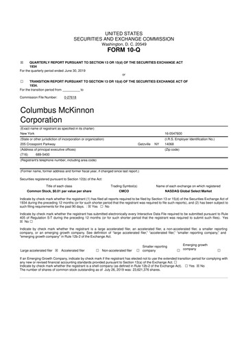 Thumbnail Columbus McKinnon 10-Q Quarterly Report FY2020 