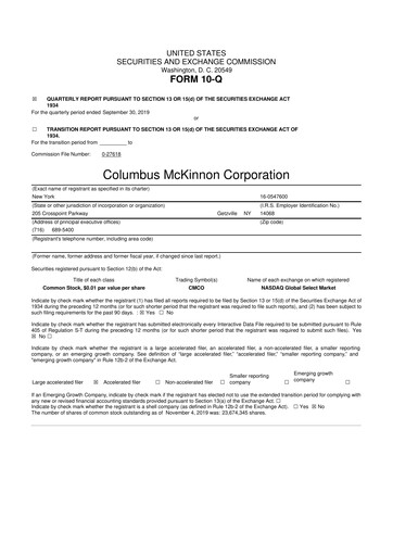 Thumbnail Columbus McKinnon 10-Q Quarterly Report FY2020 