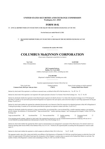 Thumbnail Columbus McKinnon 10-K Annual Report 2021