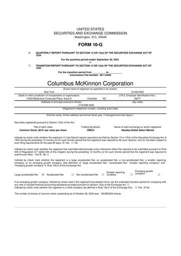 Thumbnail Columbus McKinnon 10-Q Quarterly Report FY2025 