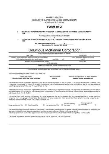 Thumbnail Columbus McKinnon 10-Q Quarterly Report FY2026 