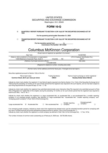 Thumbnail Columbus McKinnon 10-Q Quarterly Report FY2026 