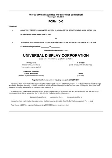 Vorschaubild Universal Display Corporation
 10-Q Quartalsbericht  