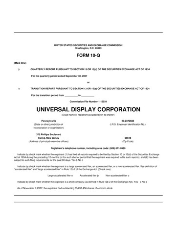 Vorschaubild Universal Display Corporation
 10-Q Quartalsbericht  