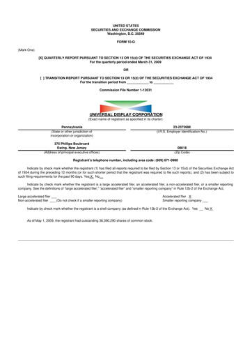 Vorschaubild Universal Display Corporation
 10-Q Quartalsbericht  