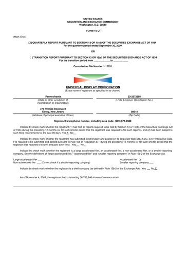 Vorschaubild Universal Display Corporation
 10-Q Quartalsbericht  