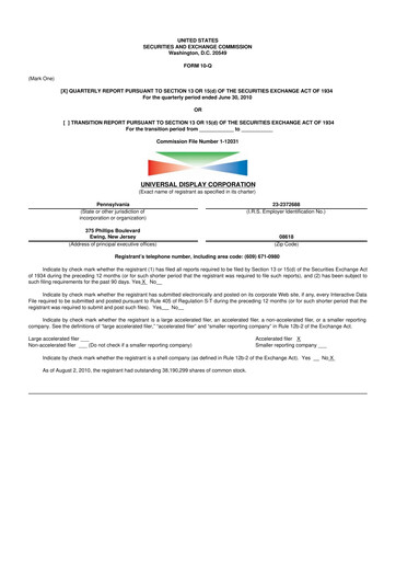 Vorschaubild Universal Display Corporation
 10-Q Quartalsbericht  