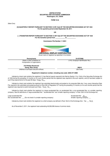 Vorschaubild Universal Display Corporation
 10-Q Quartalsbericht 2011 