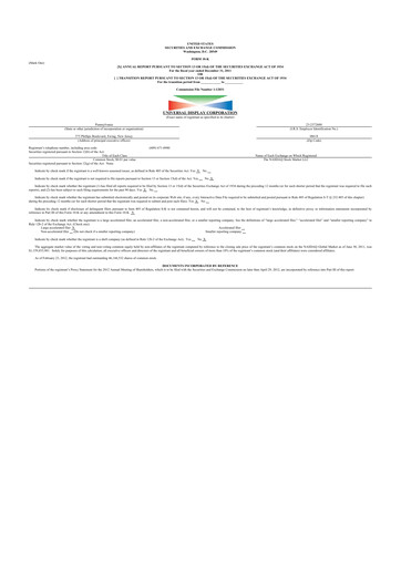 Thumbnail Universal Display Corporation
 10-K Annual Report 