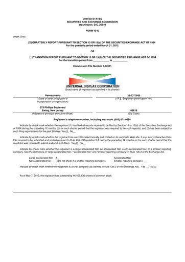 Vorschaubild Universal Display Corporation
 10-Q Quartalsbericht 2012 