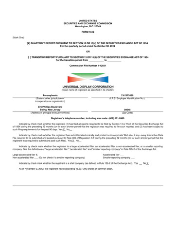 Vorschaubild Universal Display Corporation
 10-Q Quartalsbericht 2012 