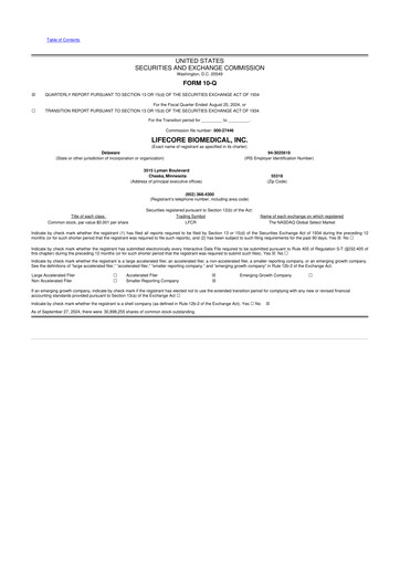 Thumbnail Lifecore Biomedical 10-Q Quarterly Report FY 