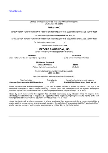 Thumbnail Lifecore Biomedical 10-Q Quarterly Report FY 