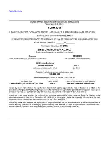 Vorschaubild Lifecore Biomedical 10-Q Quartalsbericht 2026 