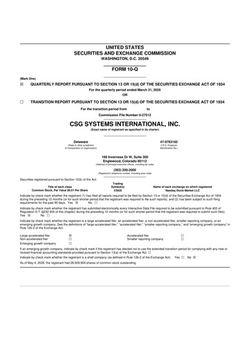 Miniature CSG International
 10-Q Rapport trimestriel  