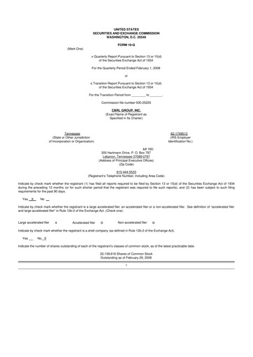 Vorschaubild Cracker Barrel 10-Q Quartalsbericht  