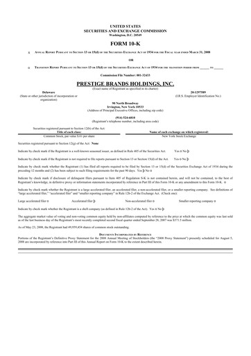 Thumbnail Prestige Consumer Healthcare 10-K Annual Report 