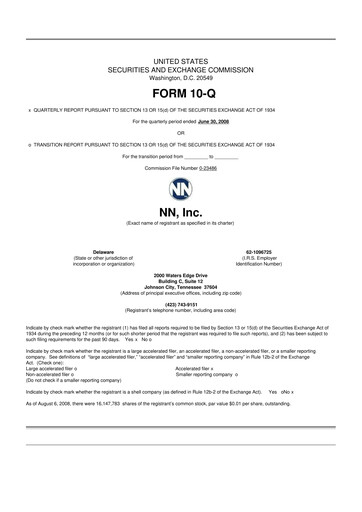 Thumbnail NN, Inc.
 10-Q Quarterly Report FY 
