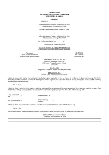 Vorschaubild Cracker Barrel 10-Q Quartalsbericht  
