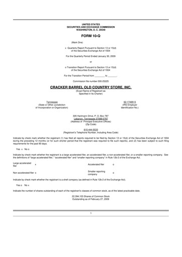 Vorschaubild Cracker Barrel 10-Q Quartalsbericht  