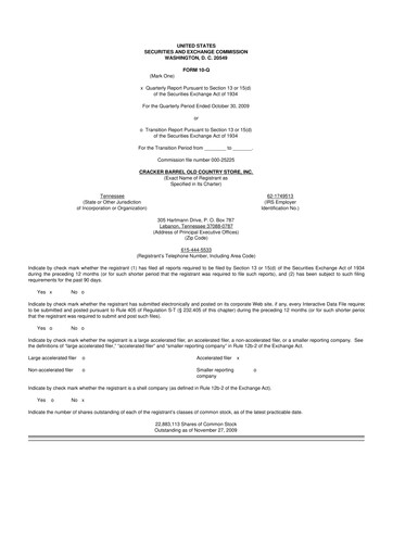 Vorschaubild Cracker Barrel 10-Q Quartalsbericht  