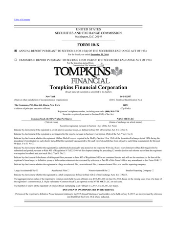 Thumbnail Tompkins Financial 10-K Annual Report 2016